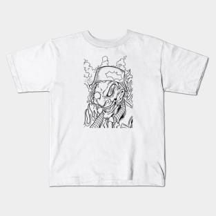 Dope sneaky monster portrait ink-pencil black-and-white illustration Kids T-Shirt